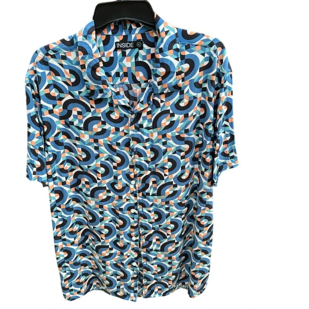 INSIDE. Men's Short Sleeve Button Down‎ Shirt. Stylish & Modern. Colorful…